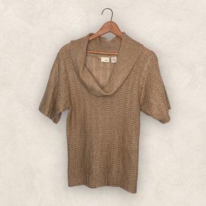 Daytrip Small S Buckle Beige Pointelle Knit Short Sleeve Cowl‎ Neck Sweater Boho
